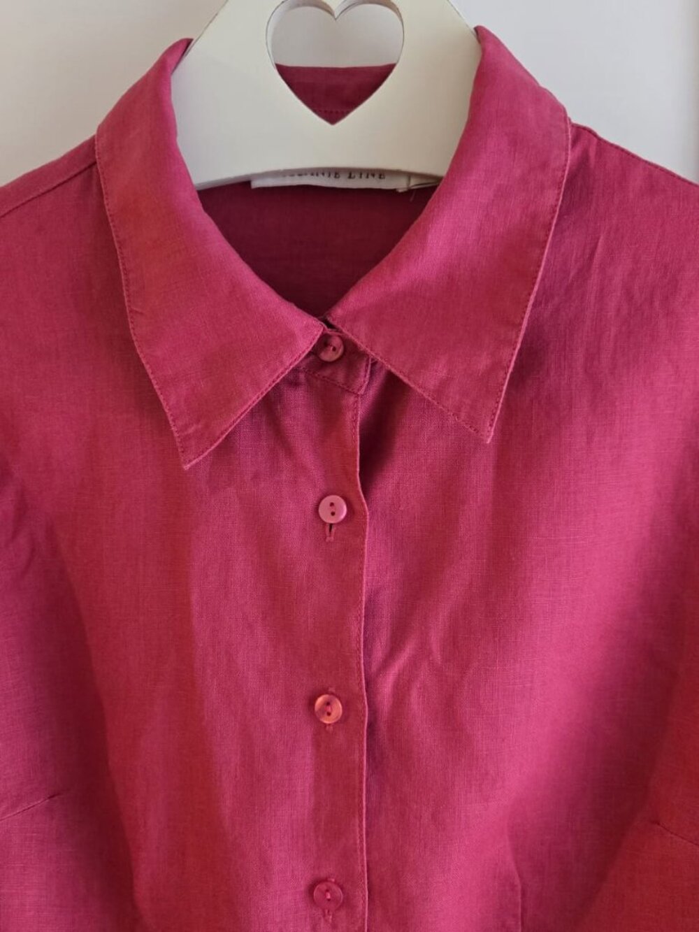 Melanie Lyne 100% Linen Raspberry Ruffle Sleeve Blouse Size M PTP20 - Picture 11 of 11